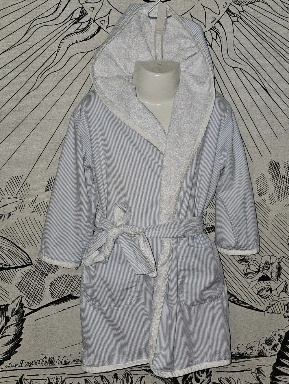 Kate & Libby Sz 3 Kids Hooded Terry Bathrobe - Light Blue Stripe
